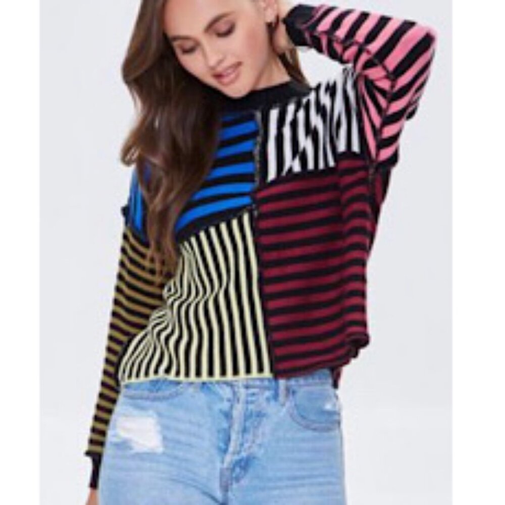 New Forever 21 Women's Multicolor Striped Knitted Pullover Sweater Size Large